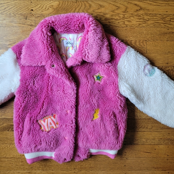 Lola+the Boys Varsity Patch Faux Fur Bomber - Picture 4 of 8